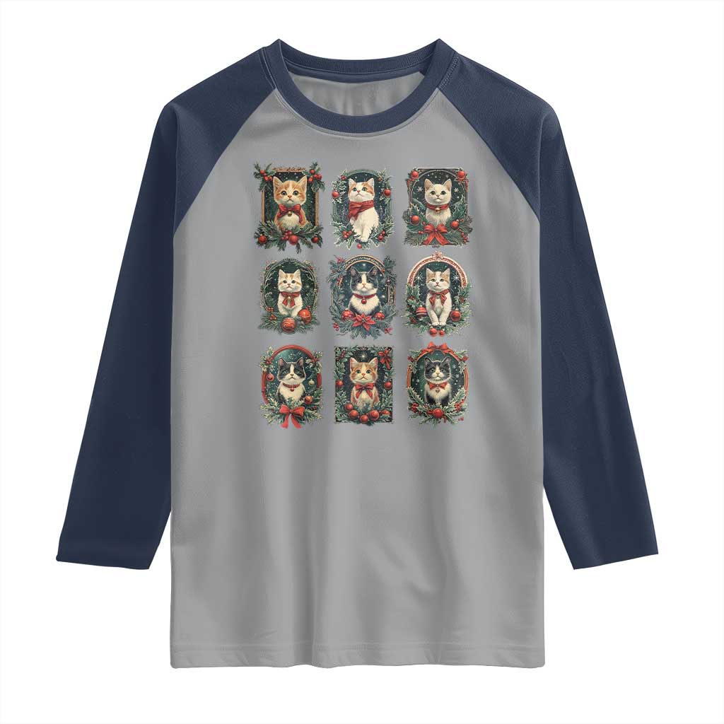 Christmas Cat Raglan Shirt Vintage Kitten Victorian Holly Wreath