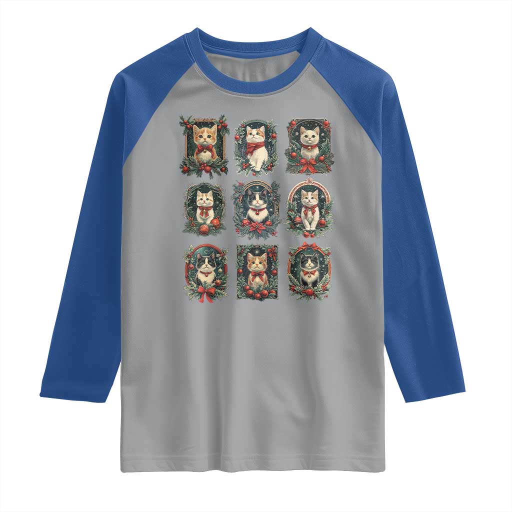 Christmas Cat Raglan Shirt Vintage Kitten Victorian Holly Wreath