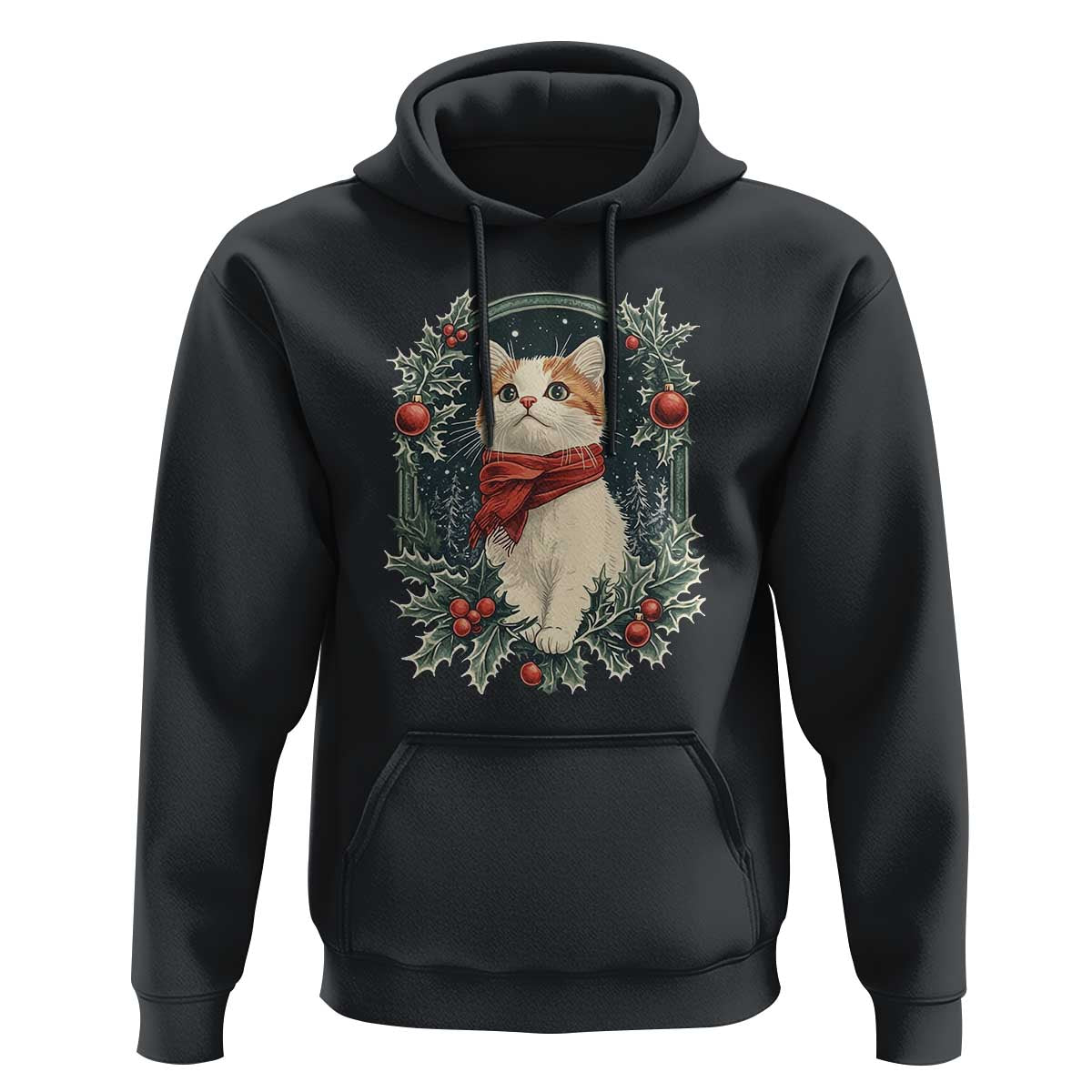 Christmas Cat Hoodie Vintage Kitten Victorian Royal Holly