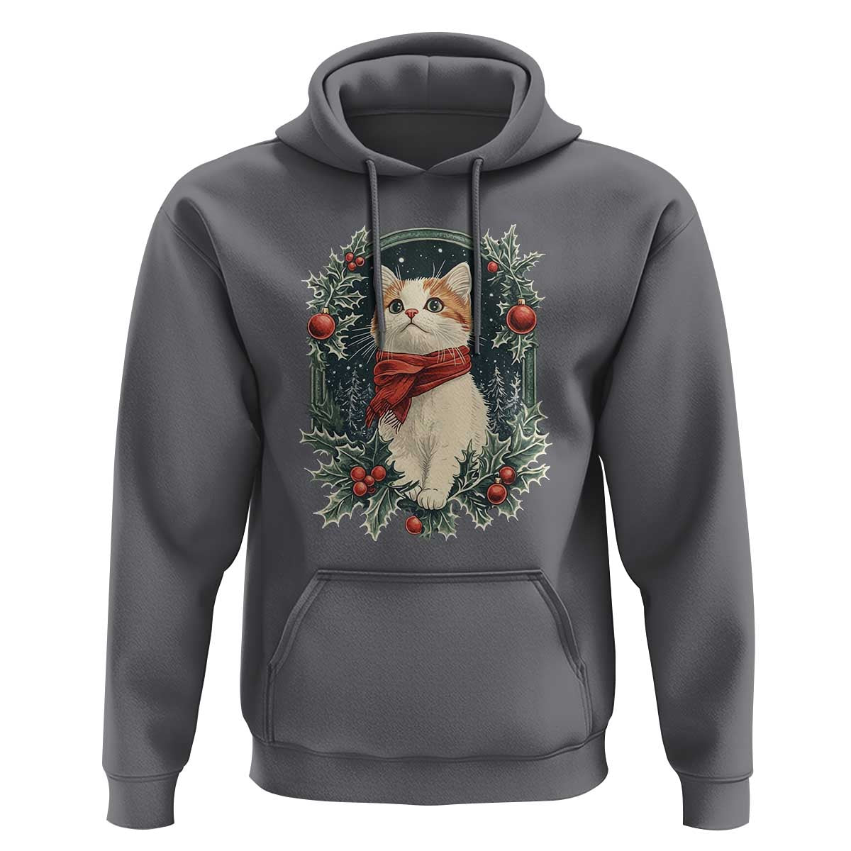 Christmas Cat Hoodie Vintage Kitten Victorian Royal Holly