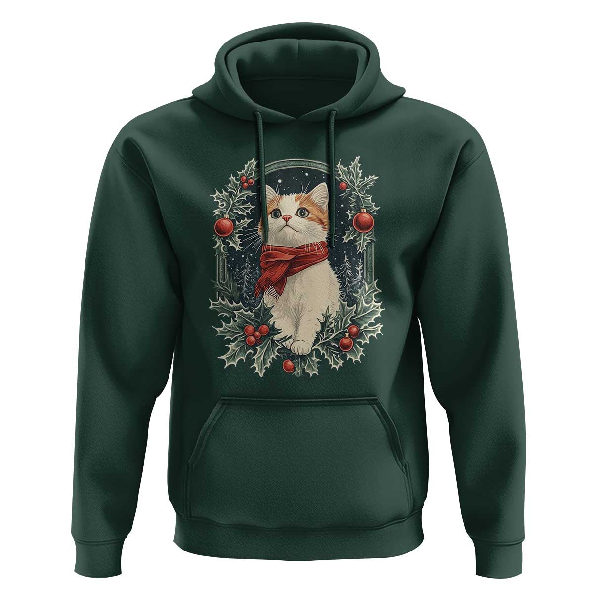 Christmas Cat Hoodie Vintage Kitten Victorian Royal Holly