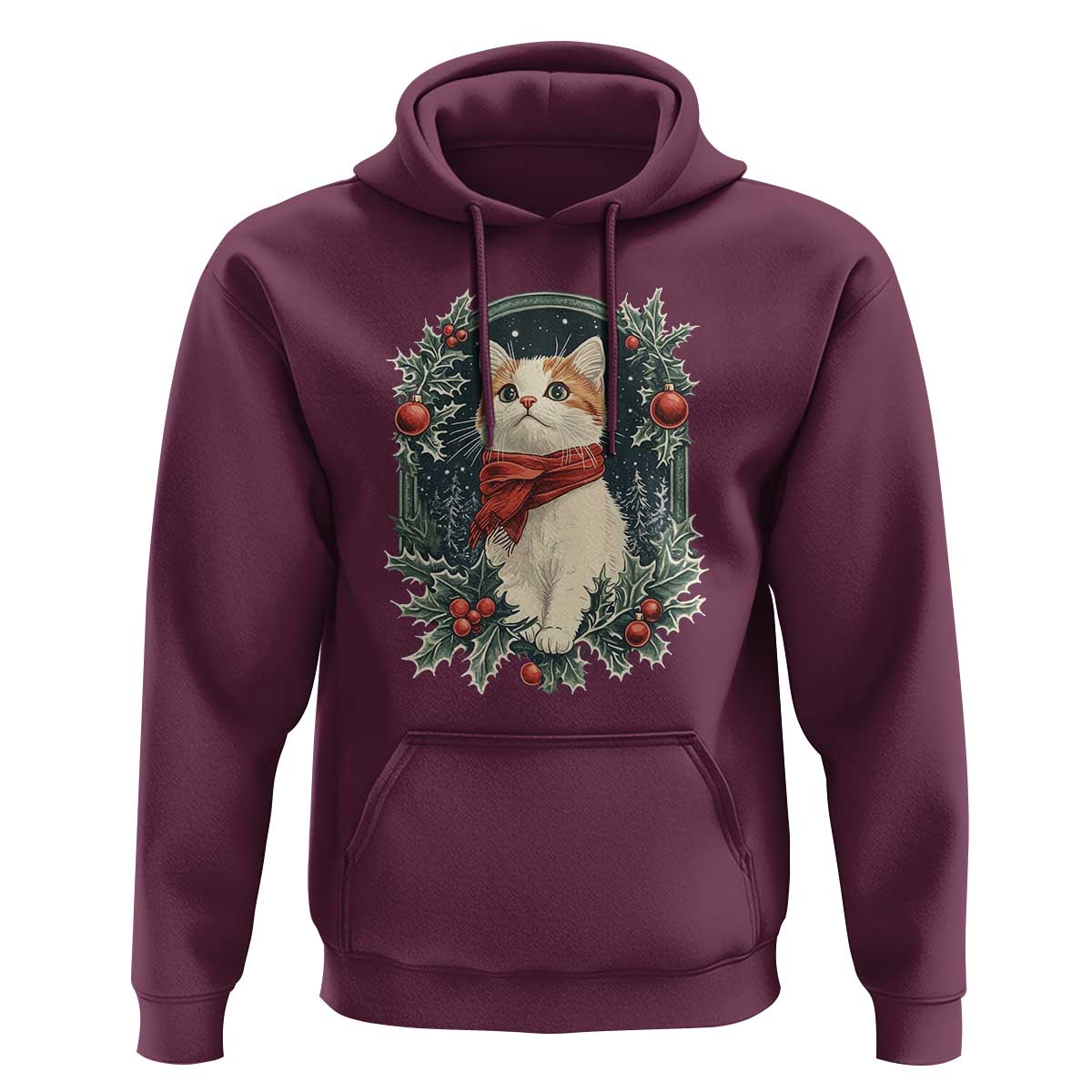 Christmas Cat Hoodie Vintage Kitten Victorian Royal Holly