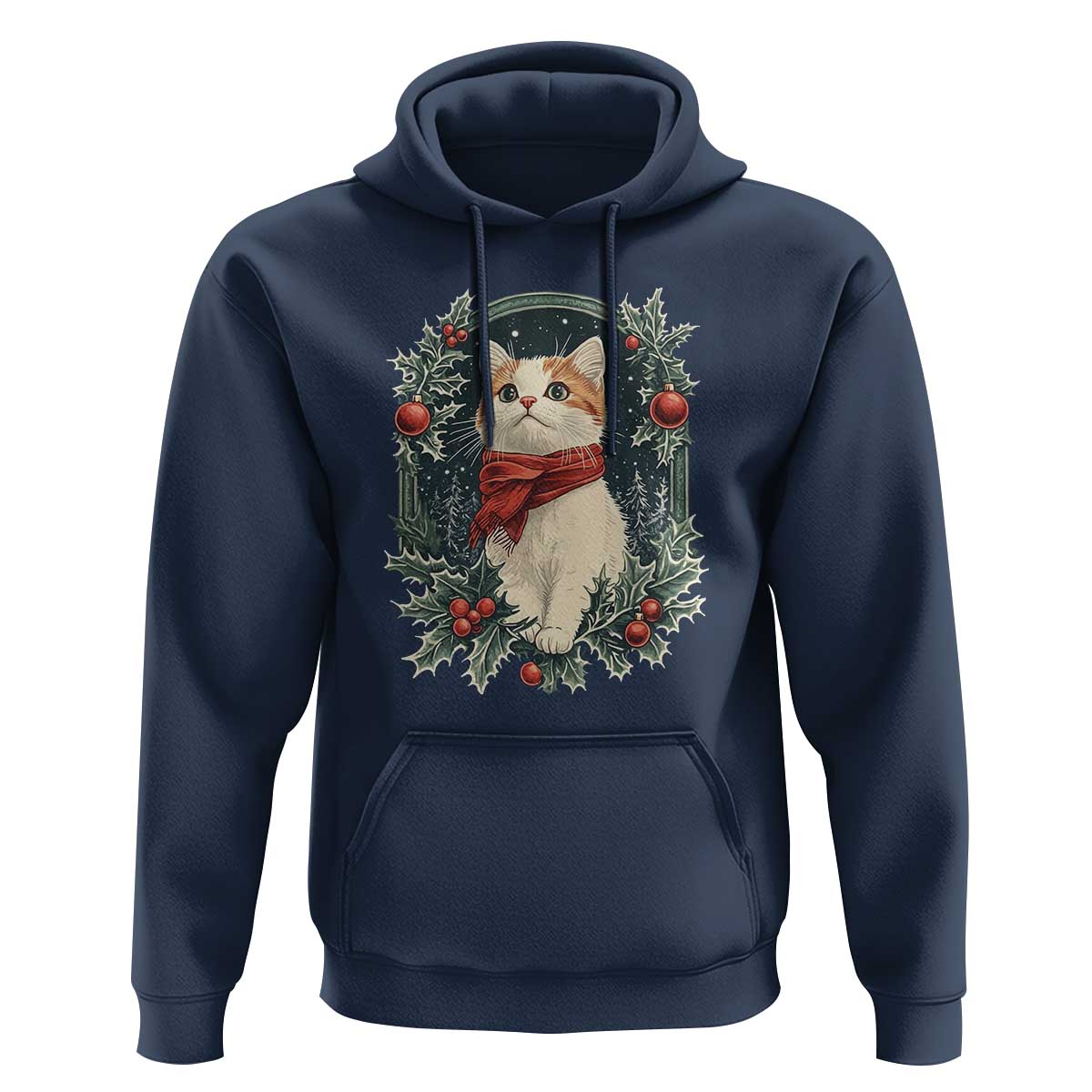 Christmas Cat Hoodie Vintage Kitten Victorian Royal Holly