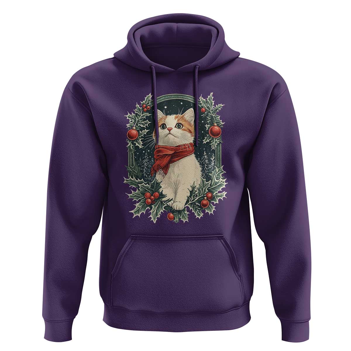 Christmas Cat Hoodie Vintage Kitten Victorian Royal Holly