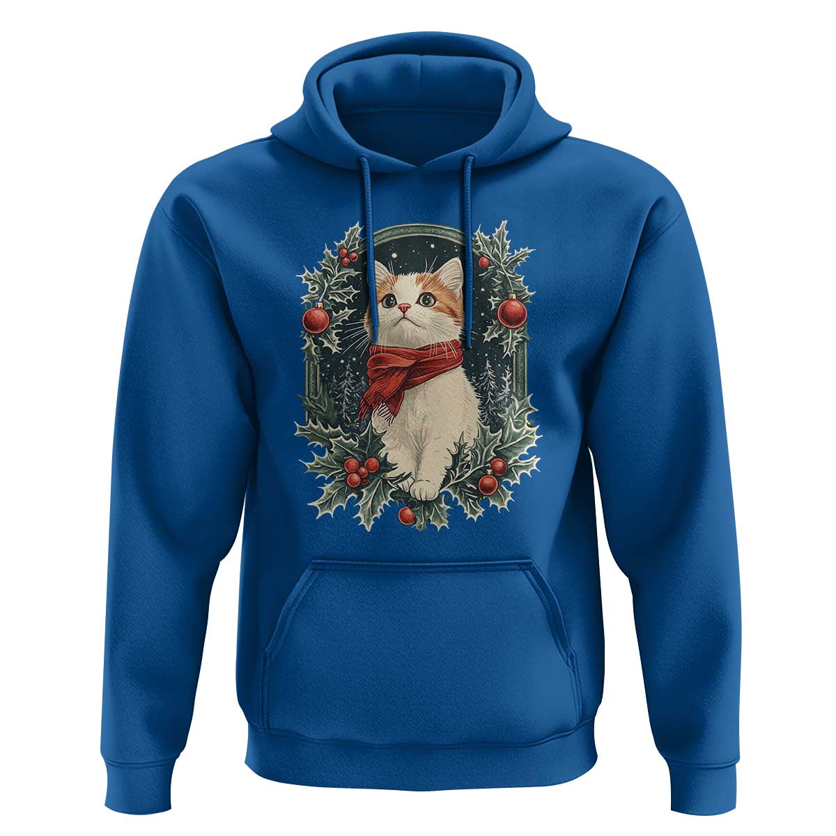 Christmas Cat Hoodie Vintage Kitten Victorian Royal Holly