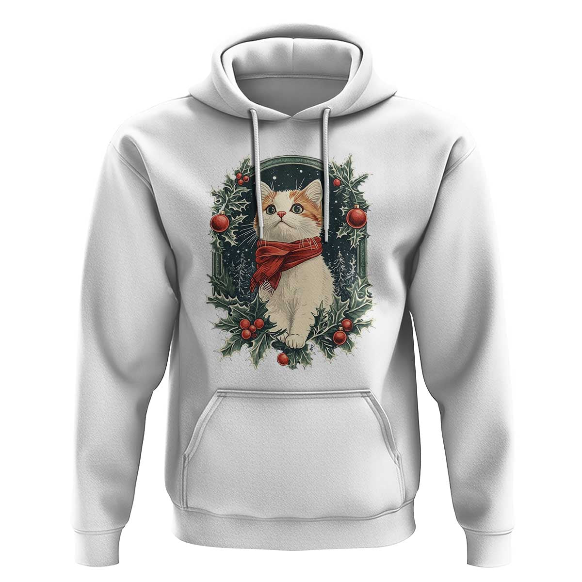 Christmas Cat Hoodie Vintage Kitten Victorian Royal Holly