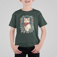 Christmas Cat T Shirt For Kid Vintage Kitten Victorian Royal Holly - Wonder Print Shop