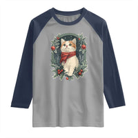 Christmas Cat Raglan Shirt Vintage Kitten Victorian Royal Holly
