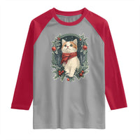 Christmas Cat Raglan Shirt Vintage Kitten Victorian Royal Holly