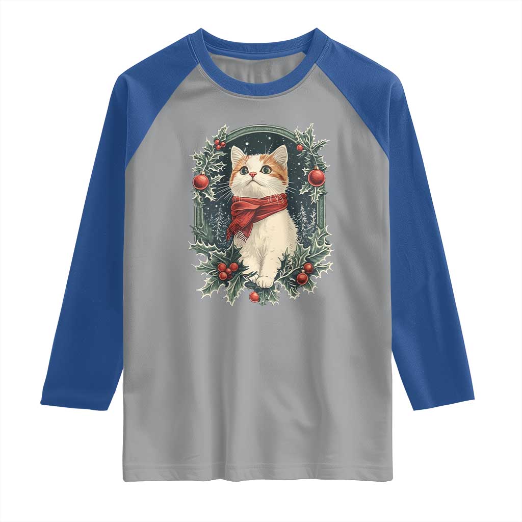 Christmas Cat Raglan Shirt Vintage Kitten Victorian Royal Holly
