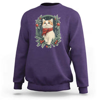 Christmas Cat Sweatshirt Vintage Kitten Victorian Royal Holly - Wonder Print Shop