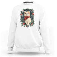 Christmas Cat Sweatshirt Vintage Kitten Victorian Royal Holly - Wonder Print Shop