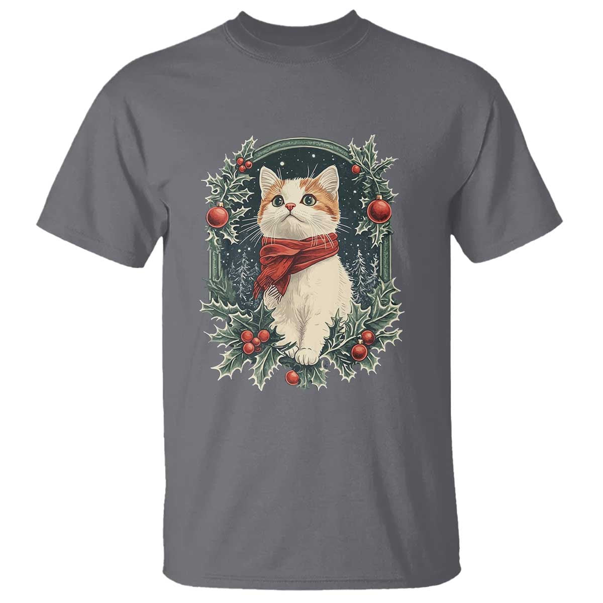 Christmas Cat T Shirt Vintage Kitten Victorian Royal Holly - Wonder Print Shop