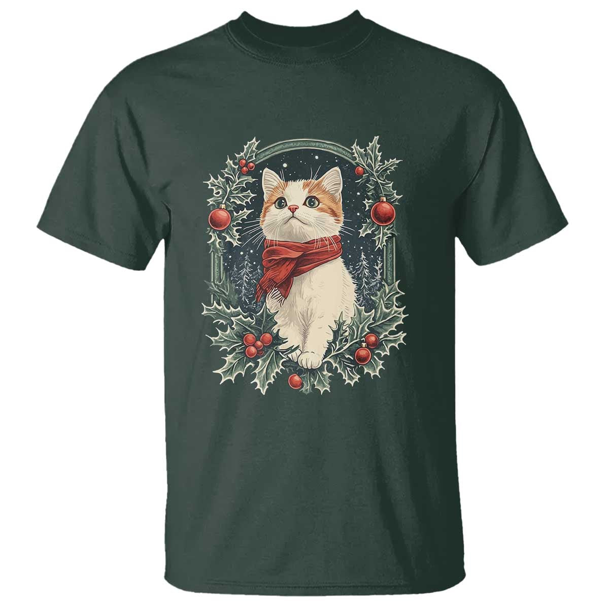 Christmas Cat T Shirt Vintage Kitten Victorian Royal Holly - Wonder Print Shop