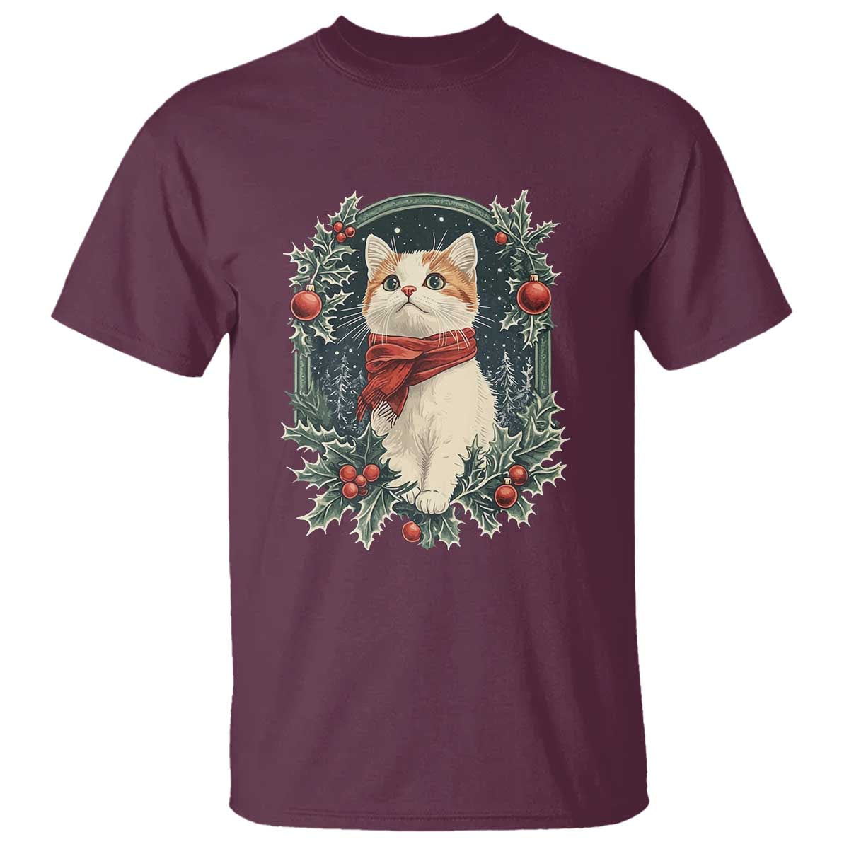 Christmas Cat T Shirt Vintage Kitten Victorian Royal Holly - Wonder Print Shop