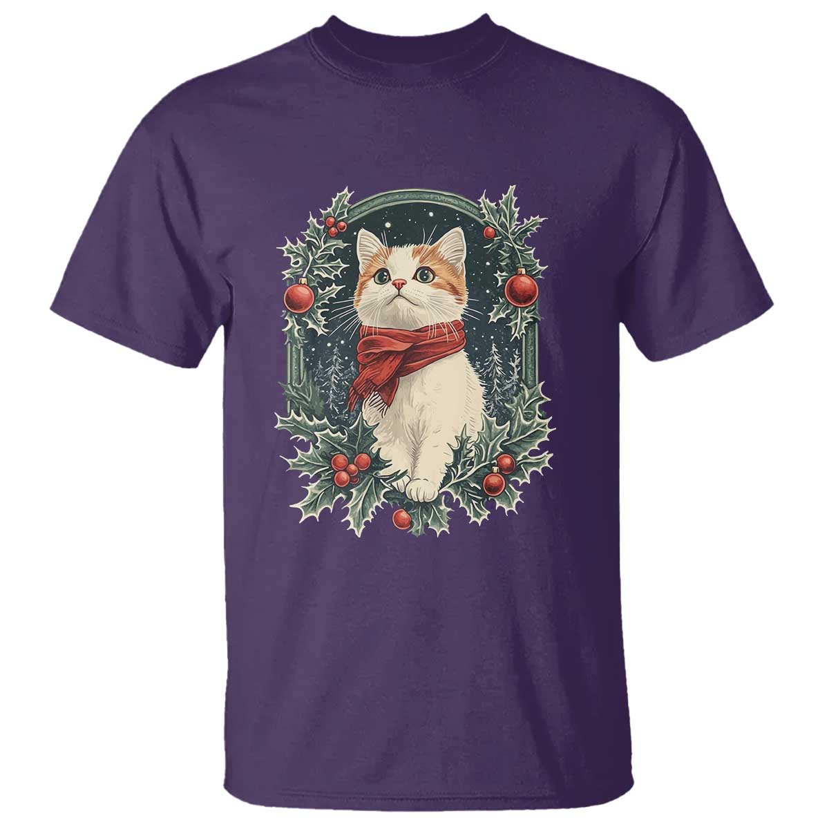 Christmas Cat T Shirt Vintage Kitten Victorian Royal Holly - Wonder Print Shop