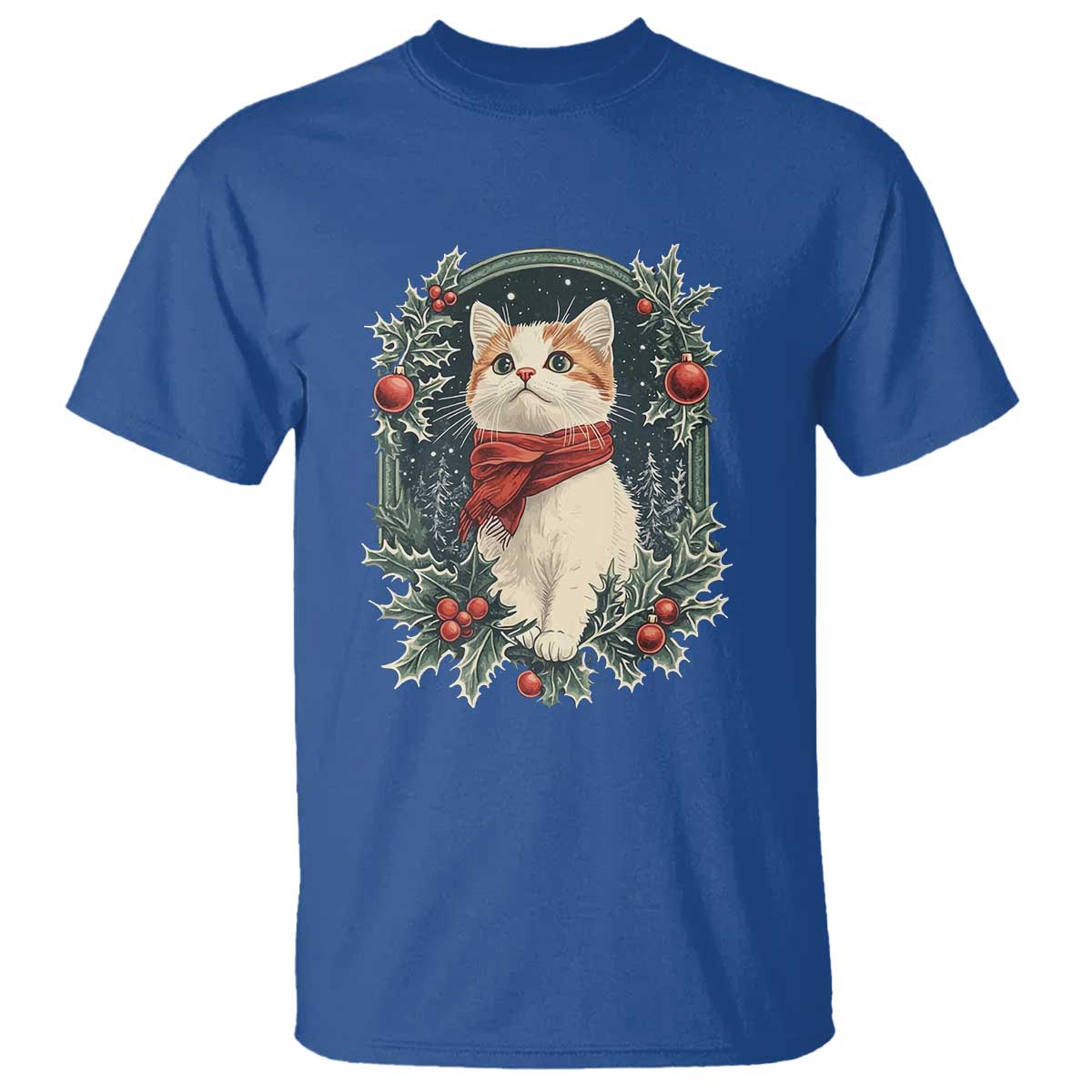 Christmas Cat T Shirt Vintage Kitten Victorian Royal Holly - Wonder Print Shop