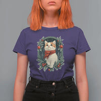 Christmas Cat T Shirt For Women Vintage Kitten Victorian Royal Holly - Wonder Print Shop