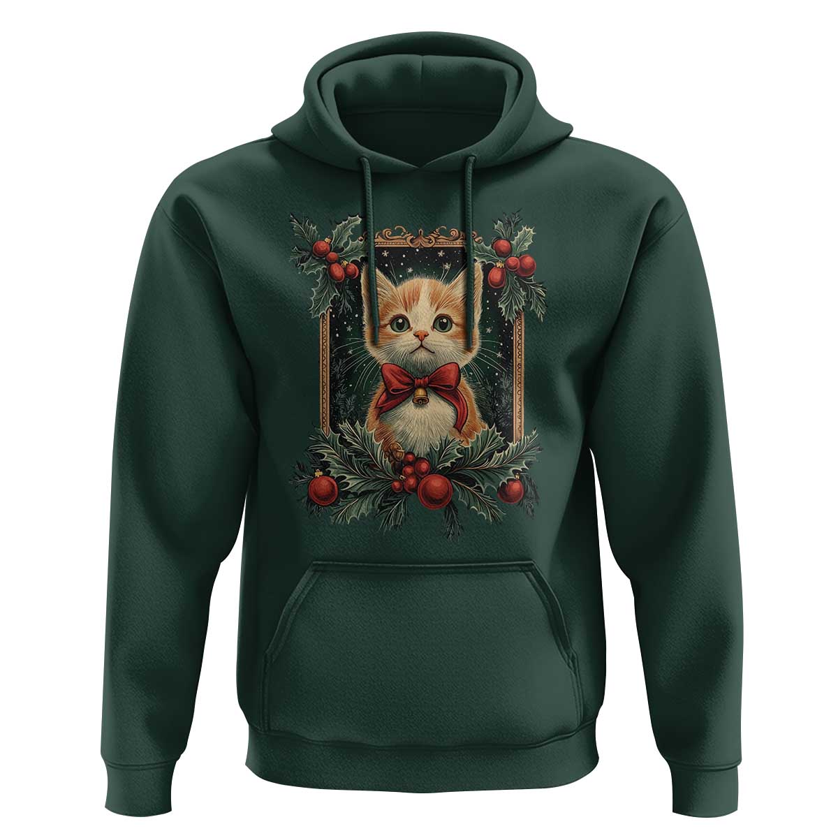 Christmas Cat Hoodie Vintage Kitten Royal Victorian Holly Wreath