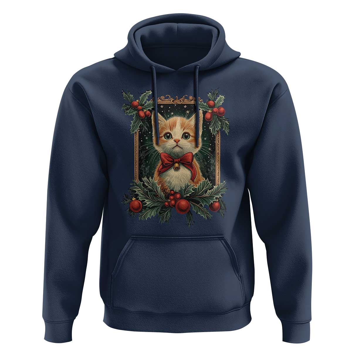 Christmas Cat Hoodie Vintage Kitten Royal Victorian Holly Wreath