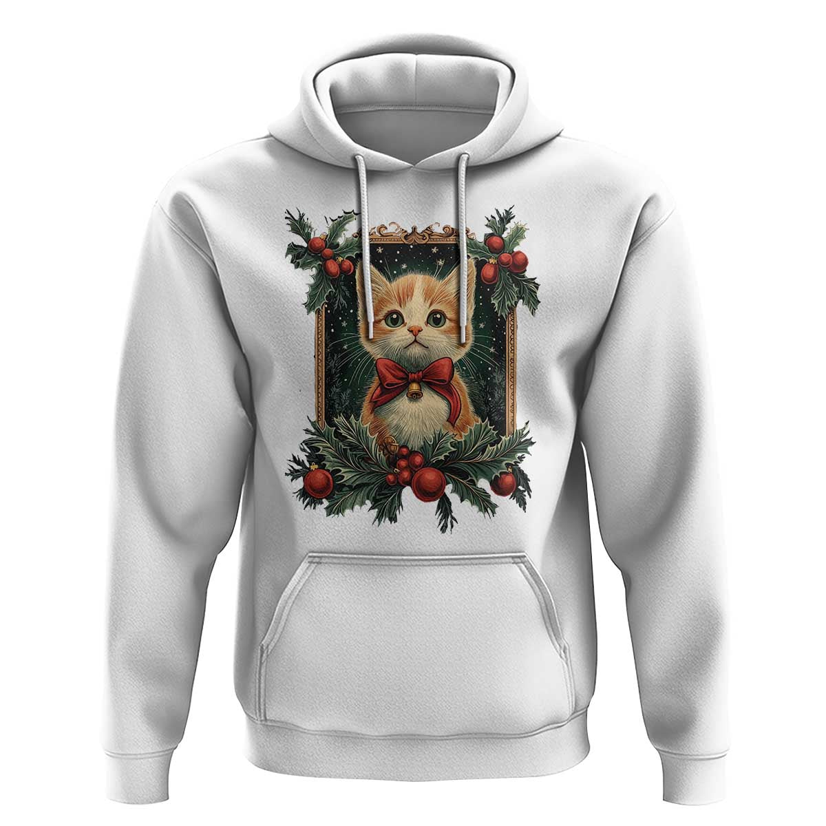 Christmas Cat Hoodie Vintage Kitten Royal Victorian Holly Wreath