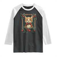 Christmas Cat Raglan Shirt Vintage Kitten Royal Victorian Holly Wreath