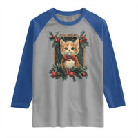 Christmas Cat Raglan Shirt Vintage Kitten Royal Victorian Holly Wreath