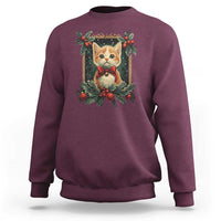 Christmas Cat Sweatshirt Vintage Kitten Royal Victorian Holly Wreath - Wonder Print Shop