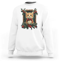 Christmas Cat Sweatshirt Vintage Kitten Royal Victorian Holly Wreath - Wonder Print Shop
