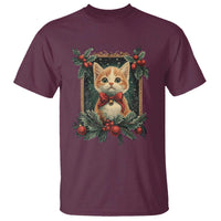 Christmas Cat T Shirt Vintage Kitten Royal Victorian Holly Wreath - Wonder Print Shop