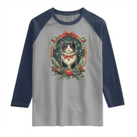 Christmas Cat Raglan Shirt Vintage Kitten Royal Holly Victorian Wreath