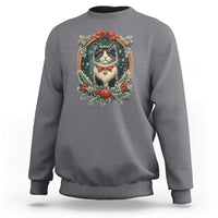 Christmas Cat Sweatshirt Vintage Kitten Royal Holly Victorian Wreath - Wonder Print Shop