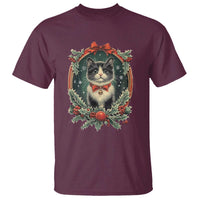 Christmas Cat T Shirt Vintage Kitten Royal Holly Victorian Wreath - Wonder Print Shop