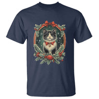 Christmas Cat T Shirt Vintage Kitten Royal Holly Victorian Wreath - Wonder Print Shop