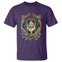 Christmas Cat T Shirt Vintage Kitten Royal Holly Victorian Wreath - Wonder Print Shop