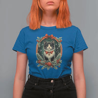 Christmas Cat T Shirt For Women Vintage Kitten Royal Holly Victorian Wreath - Wonder Print Shop