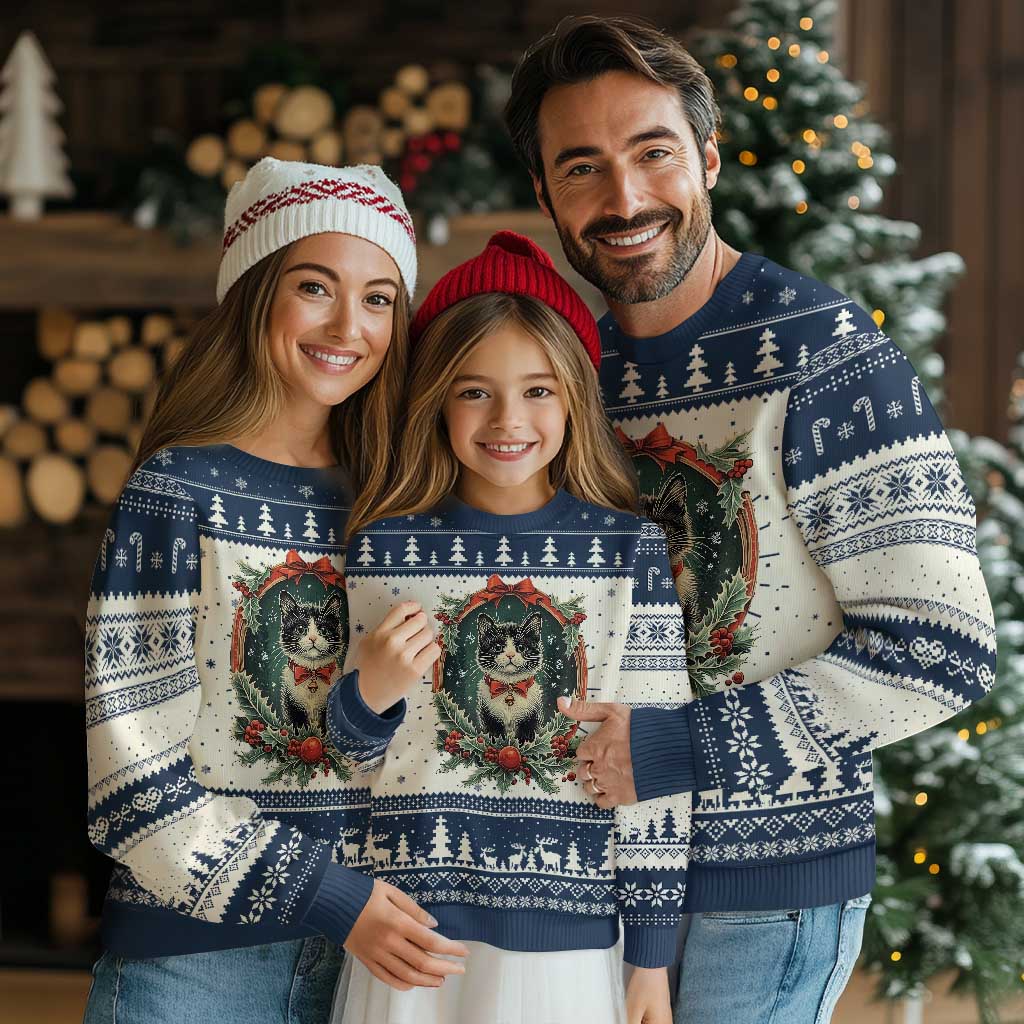 Xmas Cat Ugly Christmas Sweater Vintage Kitten Royal Holly Victorian Wreath - Wonder Print Shop