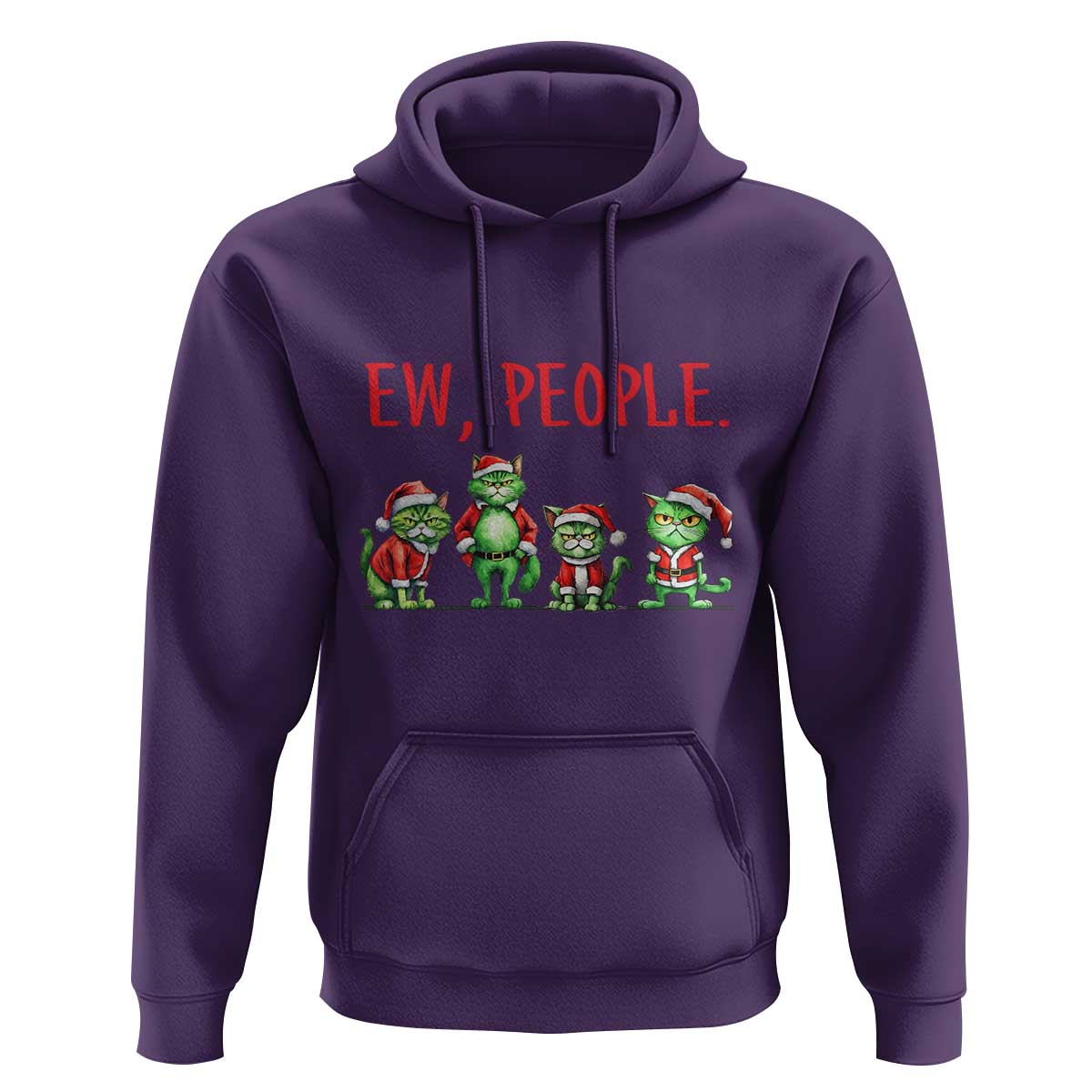 Funny Christmas Cat Hoodie Ew People Green Cat Santa