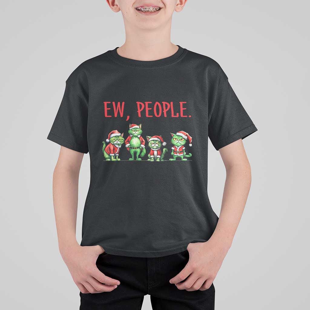 Funny Christmas Cat T Shirt For Kid Ew People Green Cat Santa - Wonder Print Shop
