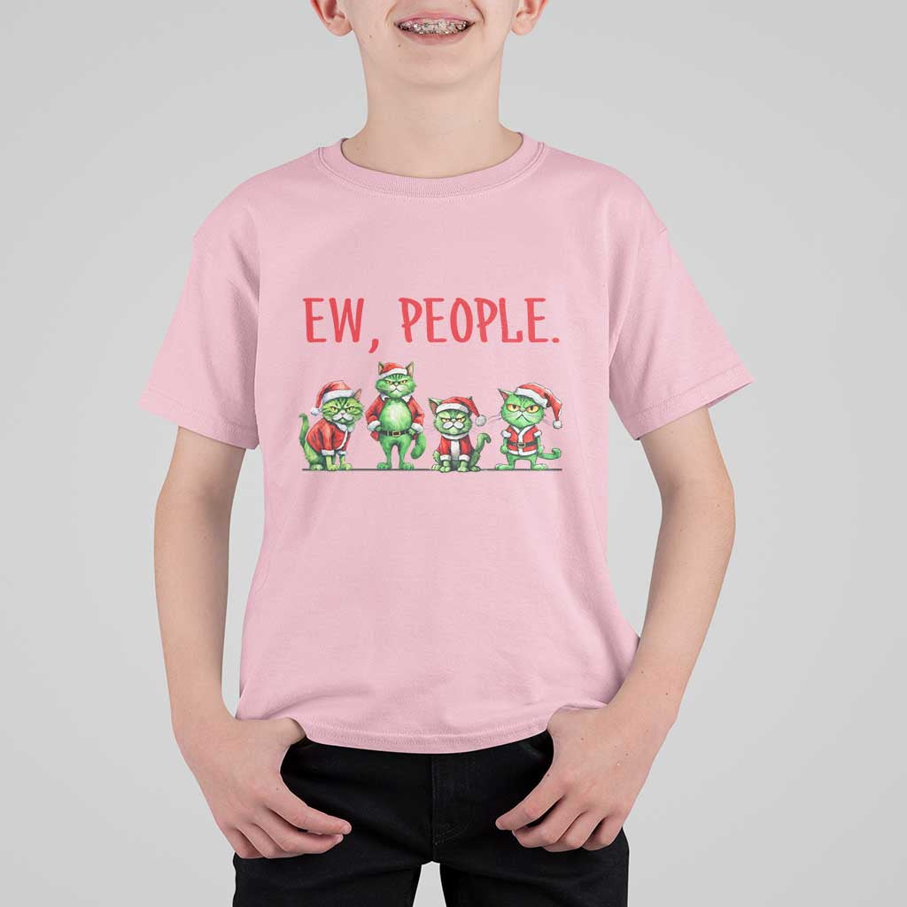 Funny Christmas Cat T Shirt For Kid Ew People Green Cat Santa - Wonder Print Shop