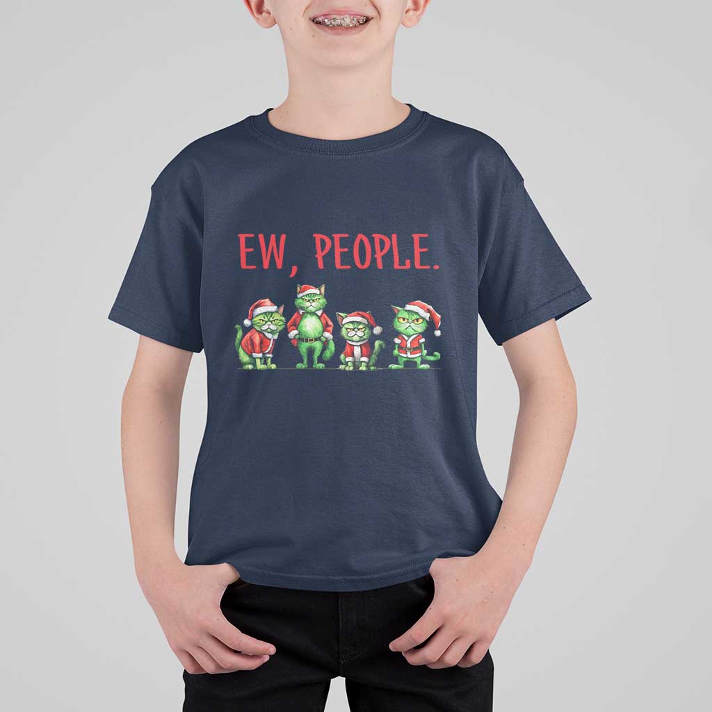 Funny Christmas Cat T Shirt For Kid Ew People Green Cat Santa - Wonder Print Shop