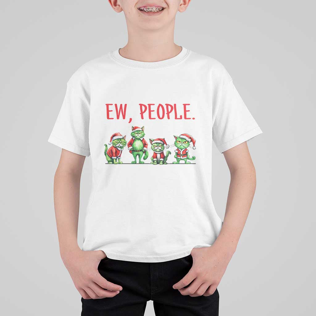Funny Christmas Cat T Shirt For Kid Ew People Green Cat Santa - Wonder Print Shop