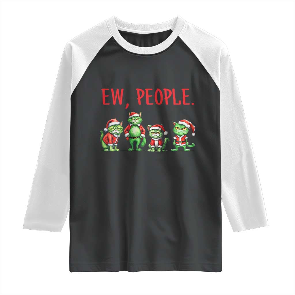 Funny Christmas Cat Raglan Shirt Ew People Green Cat Santa