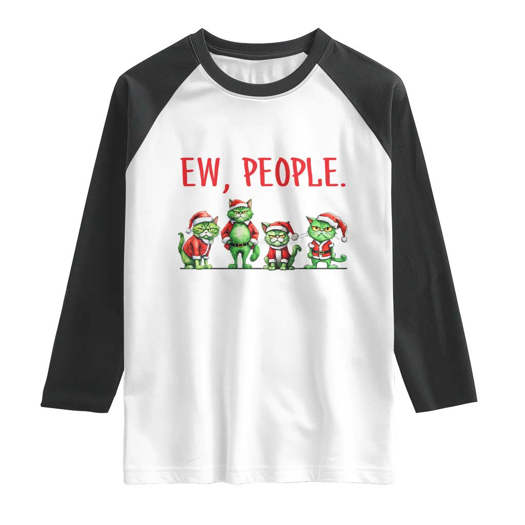 Funny Christmas Cat Raglan Shirt Ew People Green Cat Santa