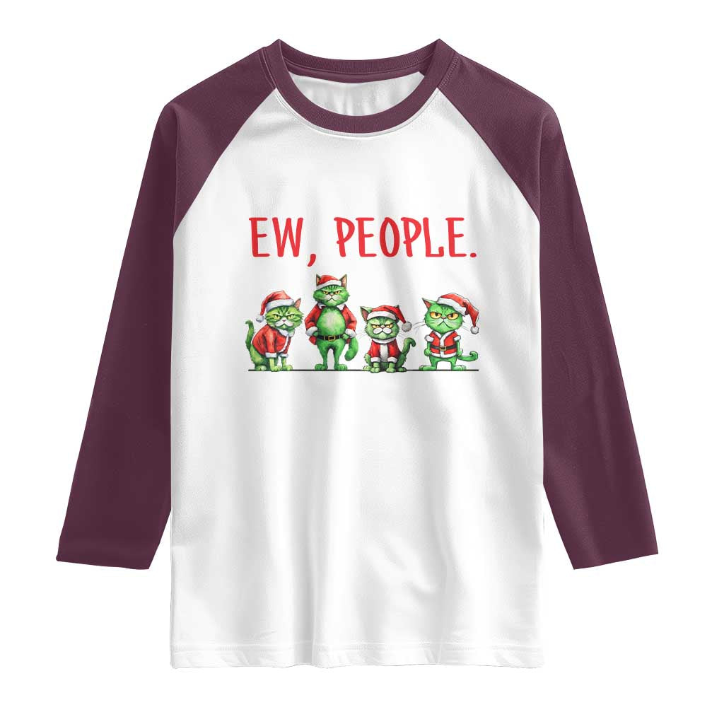 Funny Christmas Cat Raglan Shirt Ew People Green Cat Santa