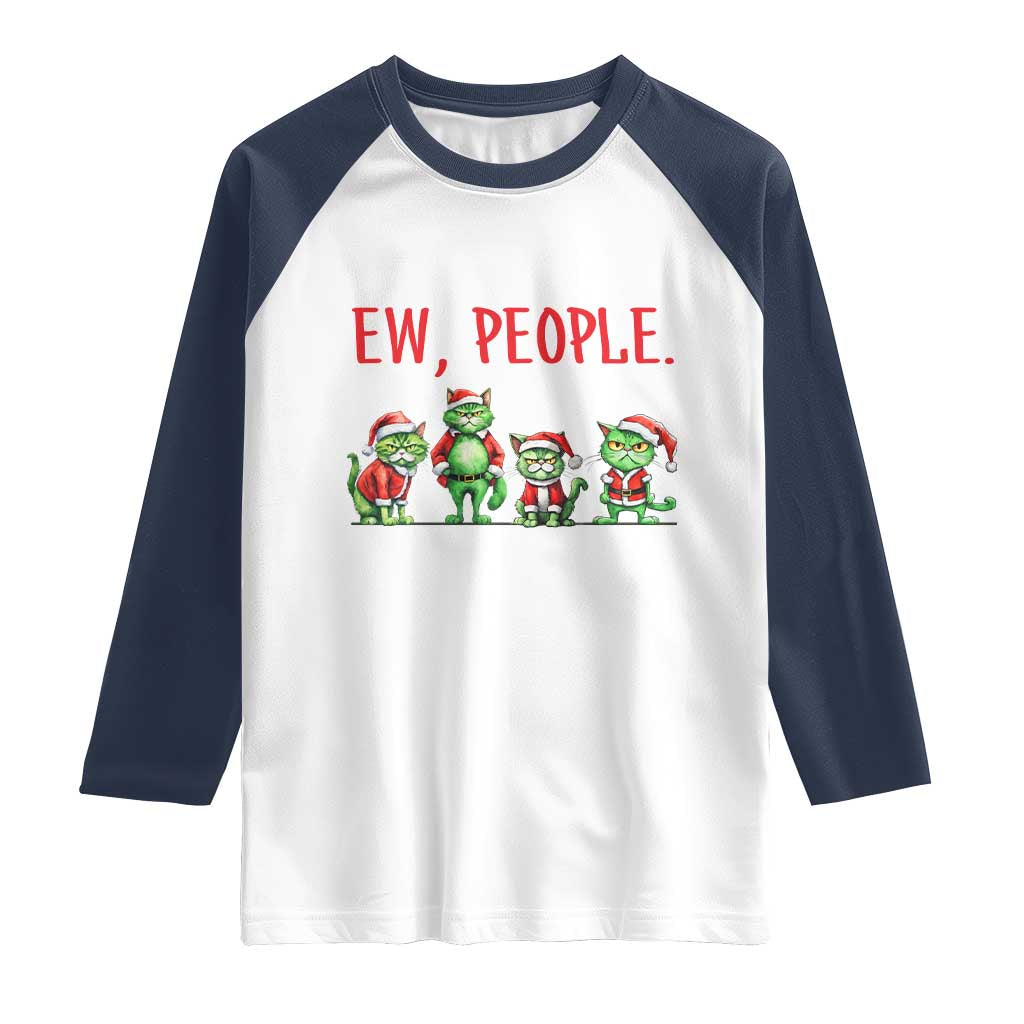 Funny Christmas Cat Raglan Shirt Ew People Green Cat Santa