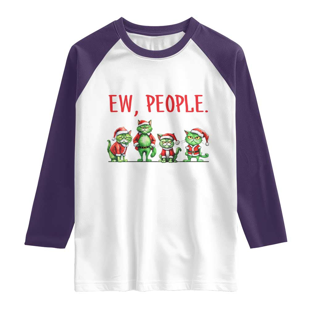 Funny Christmas Cat Raglan Shirt Ew People Green Cat Santa