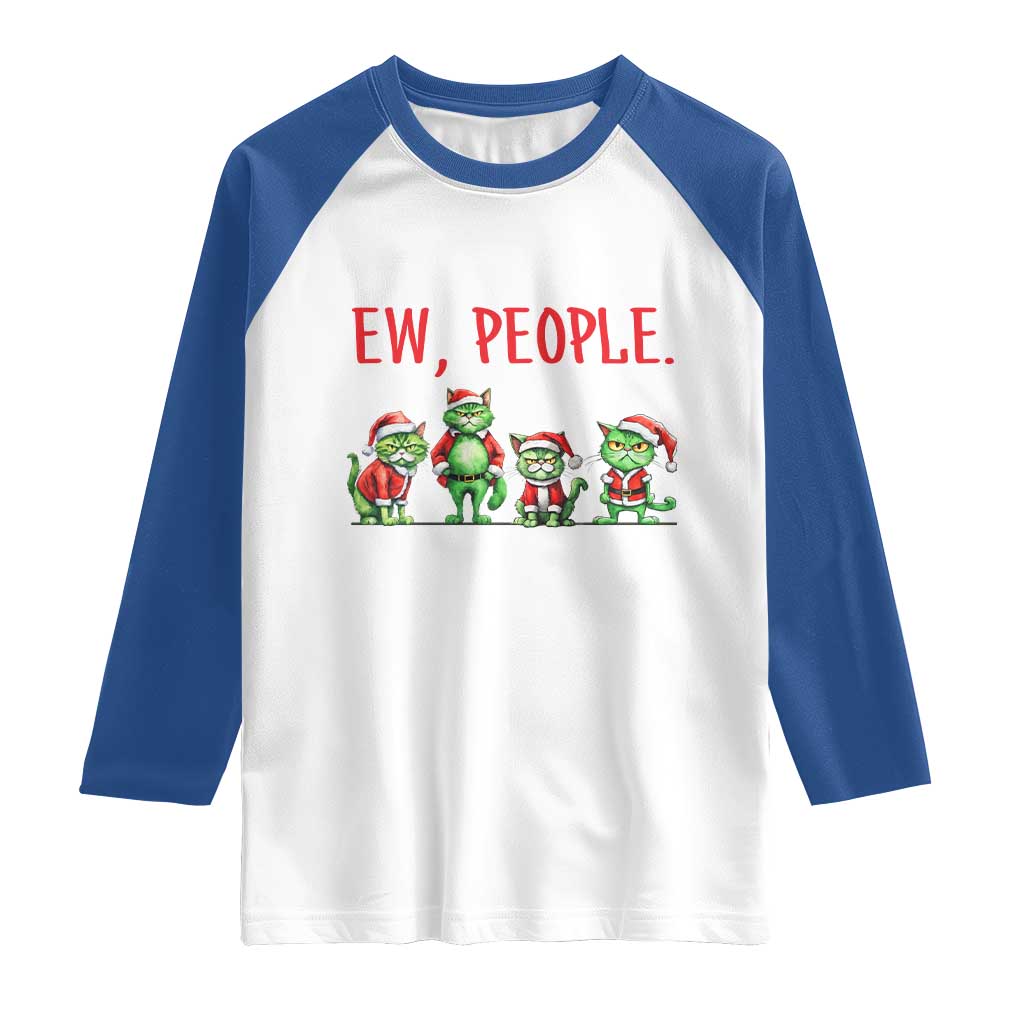 Funny Christmas Cat Raglan Shirt Ew People Green Cat Santa