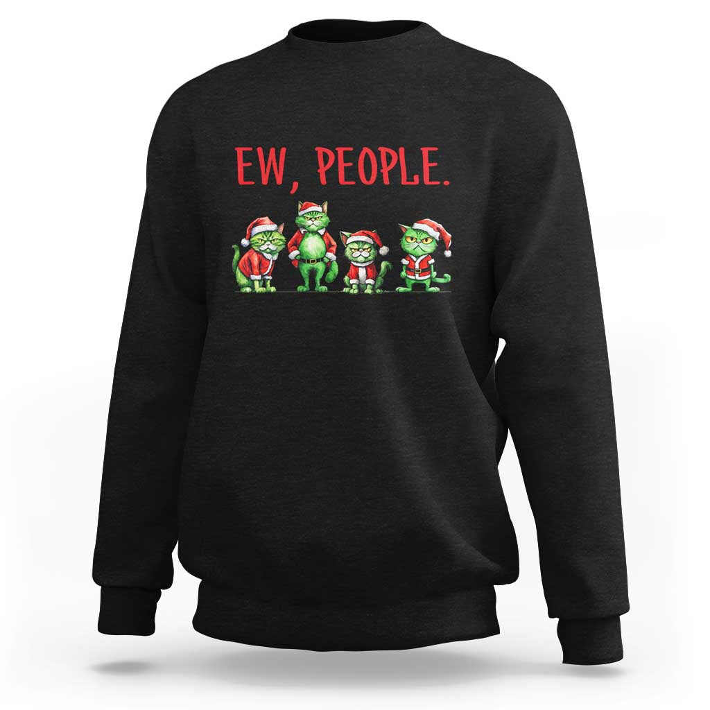 Funny Christmas Cat Sweatshirt Ew People Green Cat Santa - Wonder Print Shop