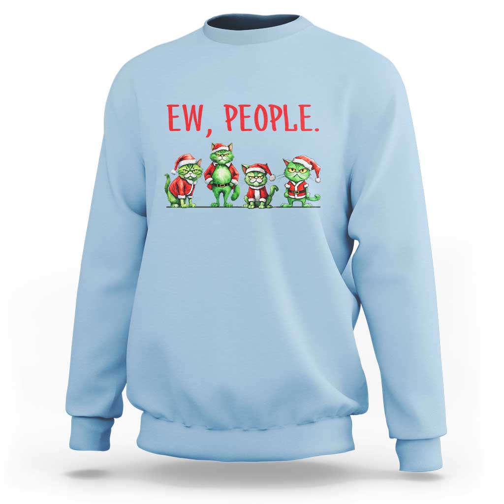 Funny Christmas Cat Sweatshirt Ew People Green Cat Santa - Wonder Print Shop